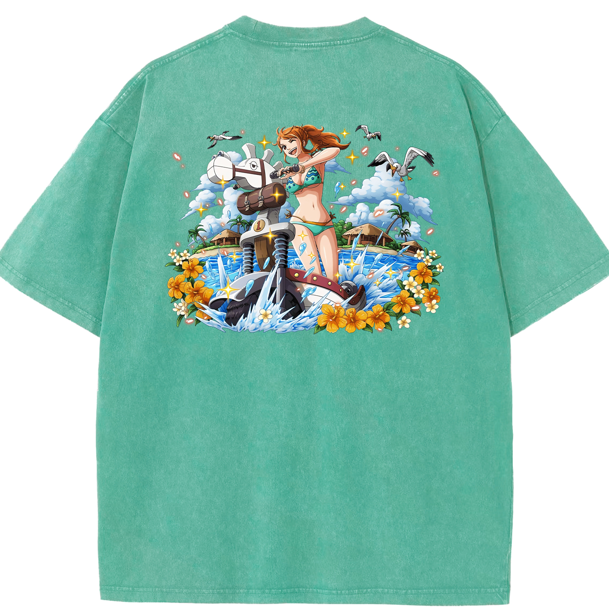 ワンピース ナミ ONE PIECE Nami 綿100% ヴィンテージ風 半袖Tシャツ（背面プリント）